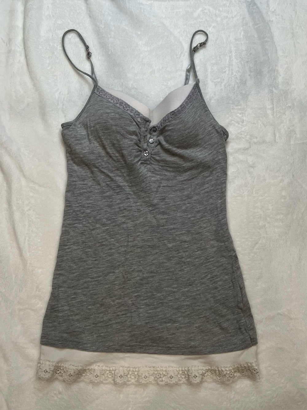 Y2K Aesthetic Cami with Built In Bra Henley Tank Top Lace Size Medium Cotton
